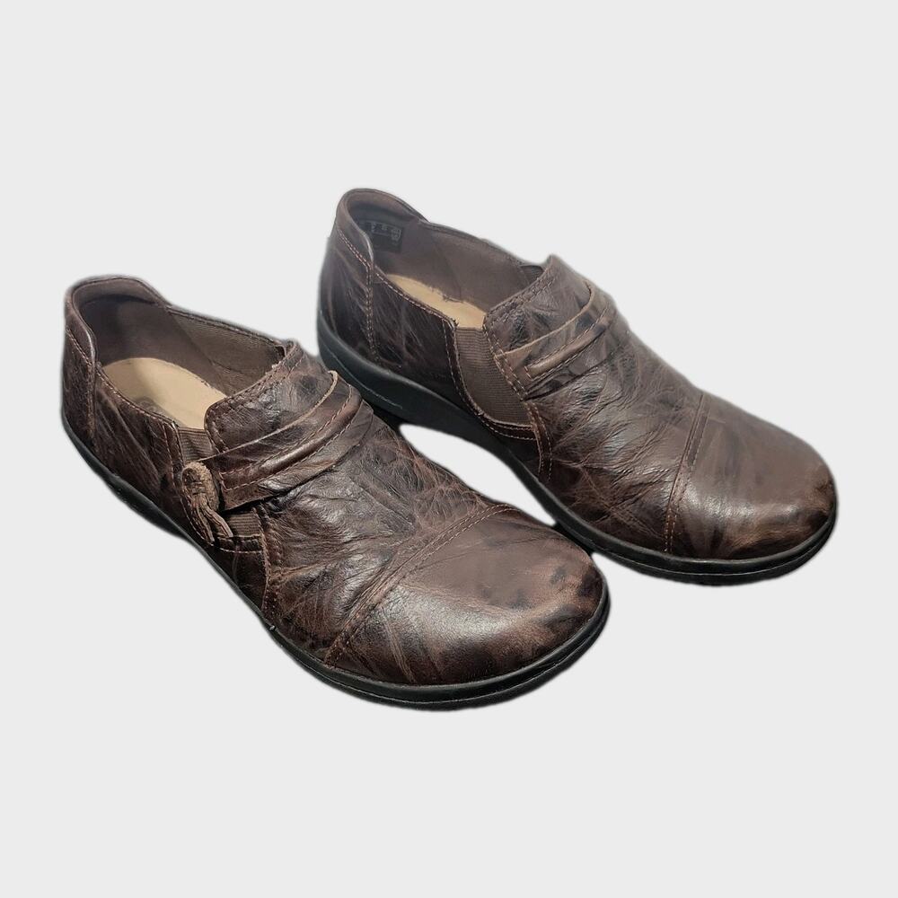 Clarks Collection Soft Cushion Shoes Women’s 9 Brown Leather Loafers Clogs Slip